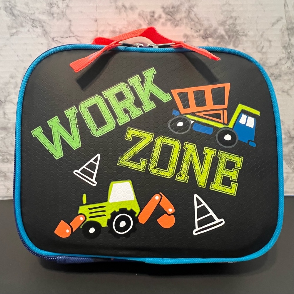 Lunch Box Soft Sided Insulated Boys Work Zone Trucks Black/Blue/Multicolor